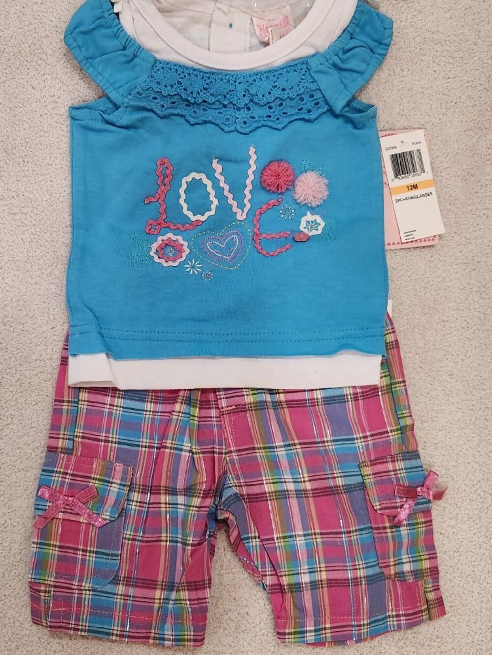 Nannette - Girls' 2-Pc Aqua Plaid Short Set